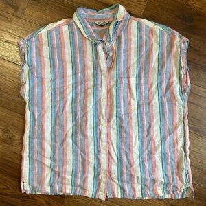 Orvis Shirt Womens Large Multicolored Linen Blend Striped Button Front Ladies